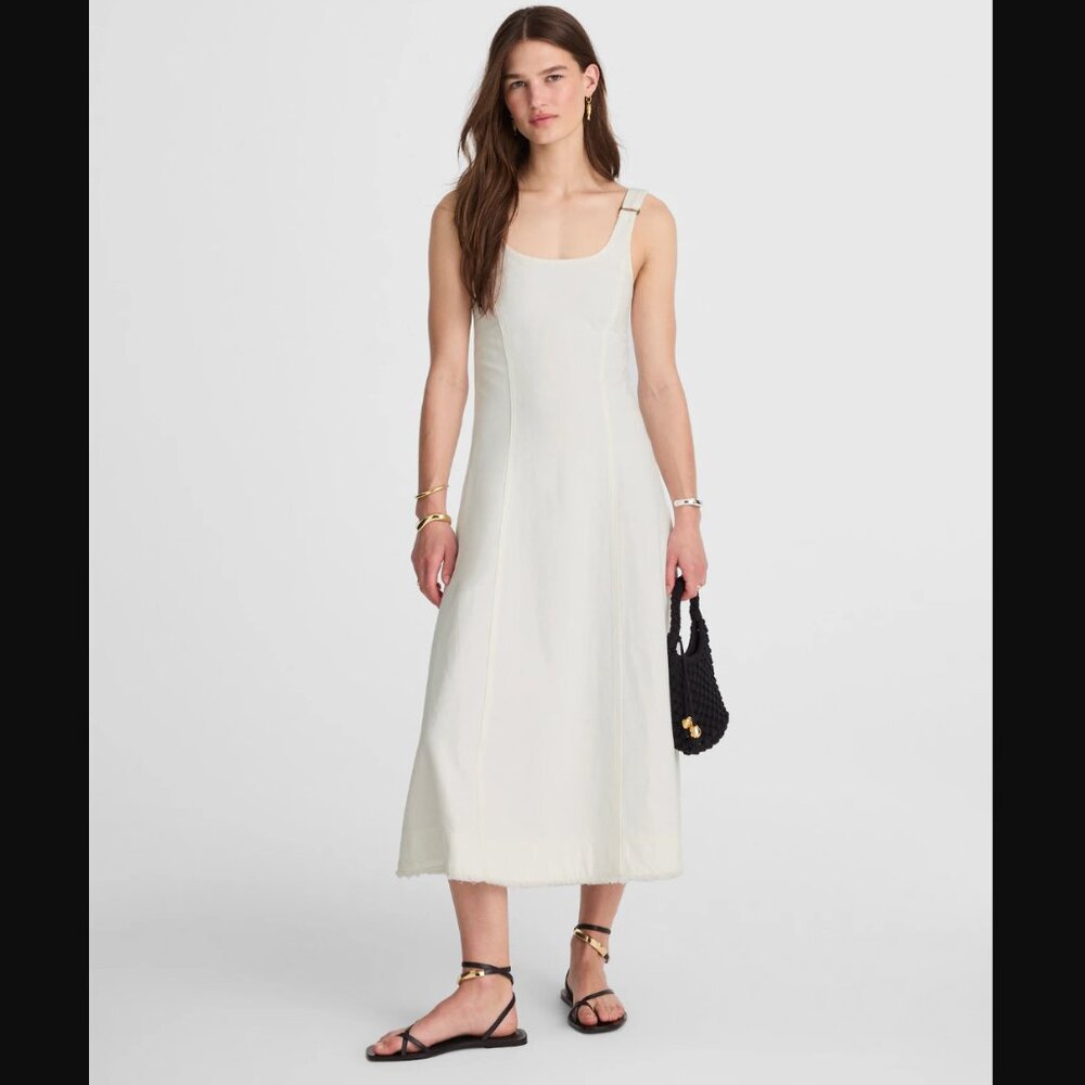 NWT Madewell XXS Denim Scoopneck Midi Dress in Pure White Wash